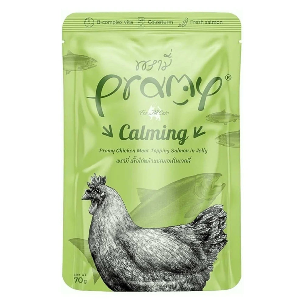 Pramy Calming Chicken Meat topping Salmon in Jelly 70gr - Mickey's Pets Store