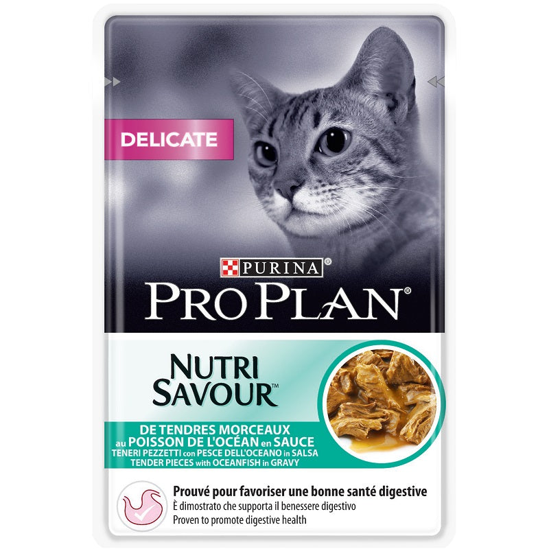 Purina Pro Plan Delicate Nutri Savour with Ocean Fish in Gravy Wet Cat Food Pouch 85 g - Mickey's Pets Store
