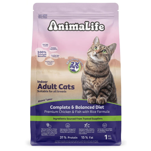 Animalife Indoor Adult Cat Food Chicken and Fish 1Kg - Mickey's Pets Store