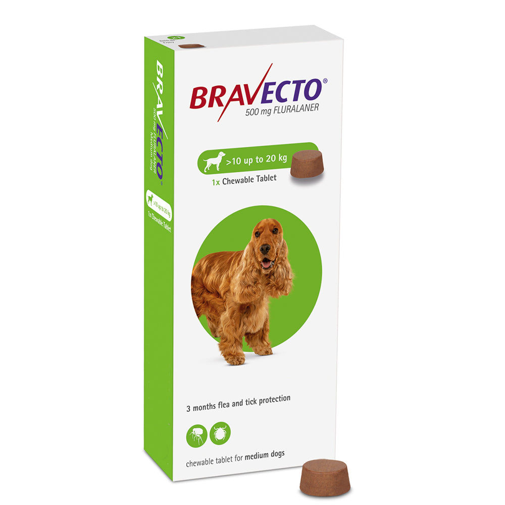 Braveecto Chewable Tab. For Medium Dogs (10 - 20 Kg) X 1 Tab. - Mickey's Pets Store