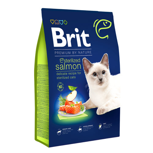 Brit Premium by Nature with Salmon Sterilized Adult Cat Dry Food 8Kg - Mickey's Pets Store