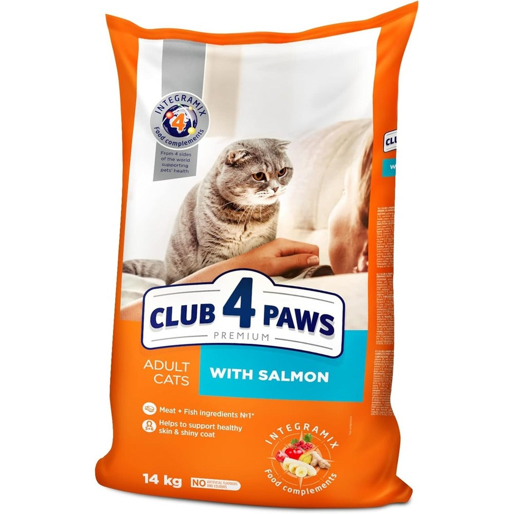 CLUB 4 PAWS PREMIUM With Salmon for adult cats (300g /500g/14kg ) - Mickey's Pets Store