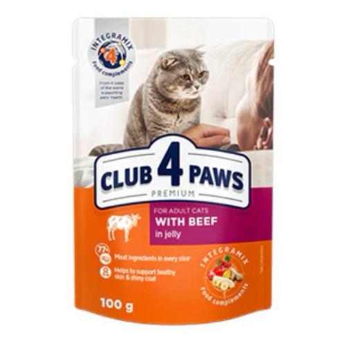 CLUB 4 PAWS Premium Adult Cat Wet Food with Beef in Jelly Pouch 100g - Mickey's Pets Store