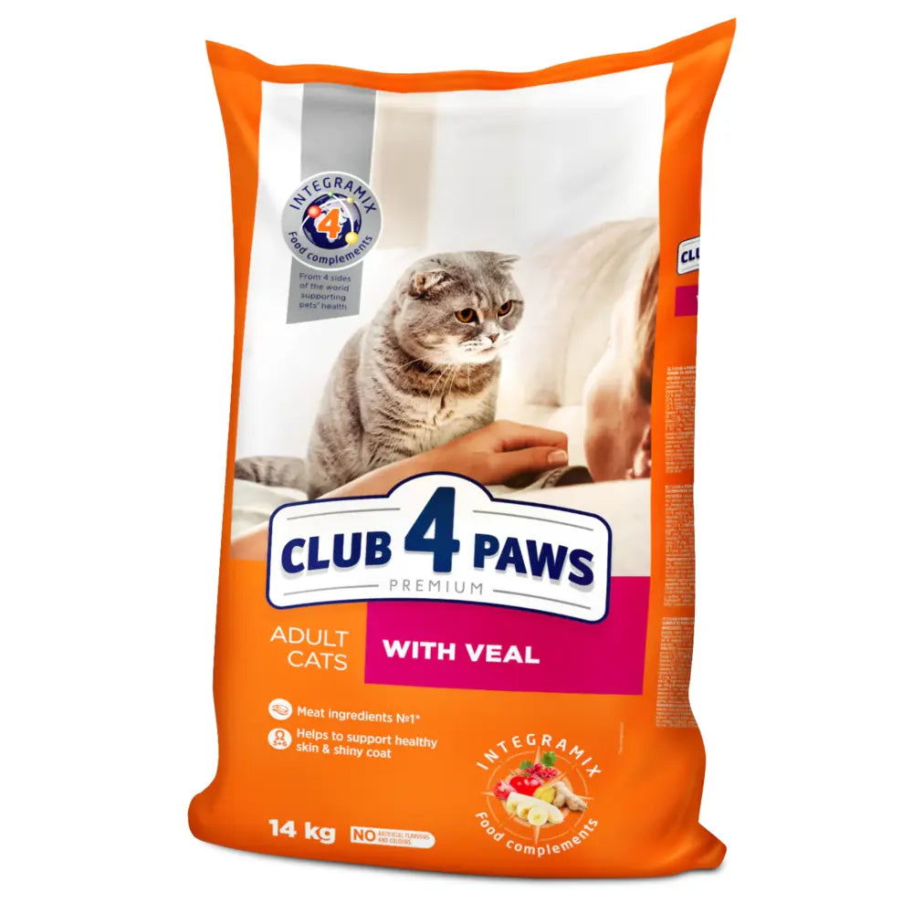 CLUB 4 PAWS Premium With Veal Adult Cats Dry Food (300g/2kg/14kg) - Mickey's Pets Store