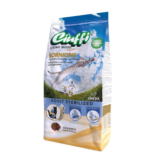 Ciuffi Living Mood Sornione Adult Sterilized with Chicken and flavoured with Vegetables Adult Cats Dry Food 2k_15kg - Mickey's Pets Store