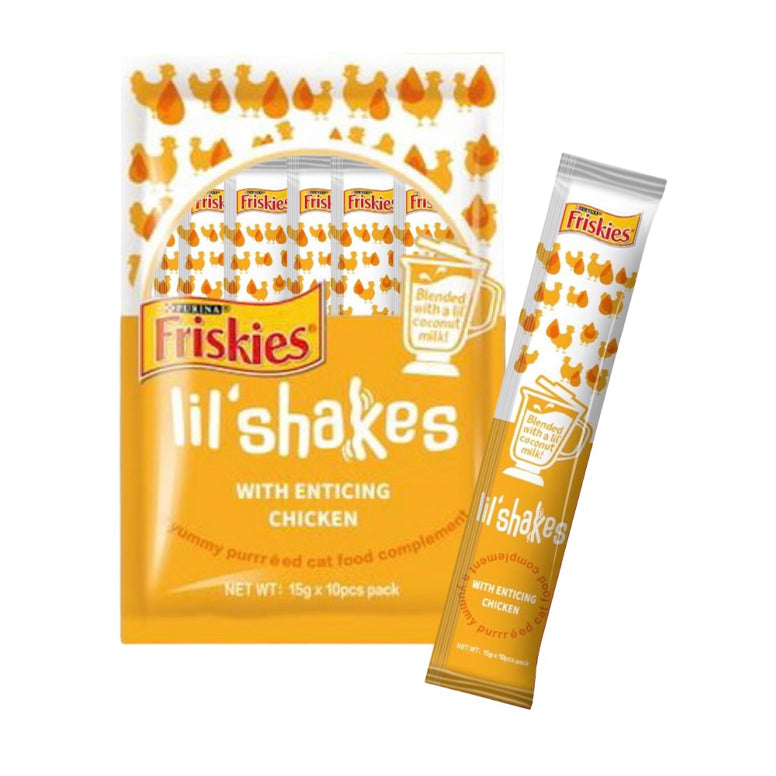 Friskies Lil Shakes Pet Snacks For Cats, With Enticing Chicken+Scallop ( 15G X 10 Sachets) - Mickey's Pets Store