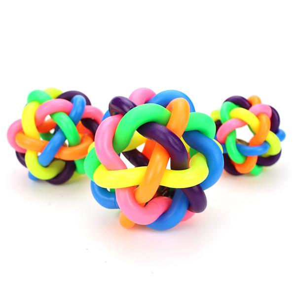 Knit Ball/Rainbow dog toy/dog ball toy with bell inside - Mickey's Pets Store