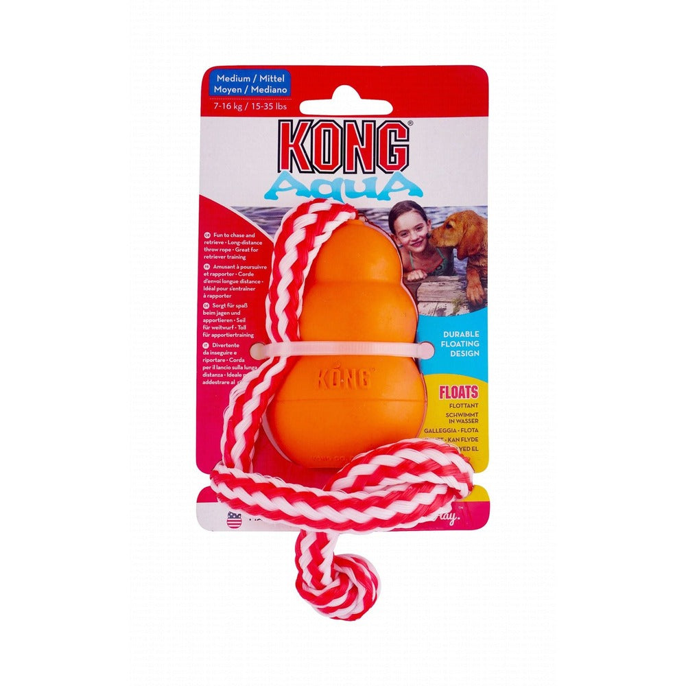 Kong Aqua Medium Orange Floatable Dog Toy with Rope (7-16kg) - Mickey's Pets Store