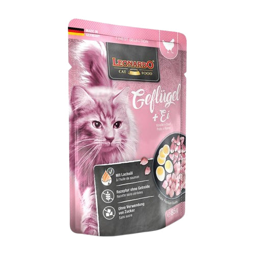 Leonardo Finest Selection with Poultry and Egg Wet Cat Food Pouch 85g - Mickey's Pets Store