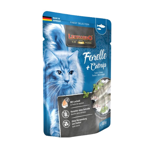 Leonardo Finest Selection with Trout and Catnip Wet Cat Food Pouch 85g - Mickey's Pets Store