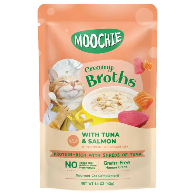 Moochie Kitten Creamy Broth With Tuna & Salmon 40g - Mickey's Pets Store