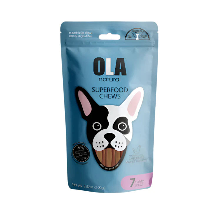 Ola Natural Chicken & Sweet Potato Dog Treats 7 Twisty Sticks 100 gm - Mickey's Pets Store
