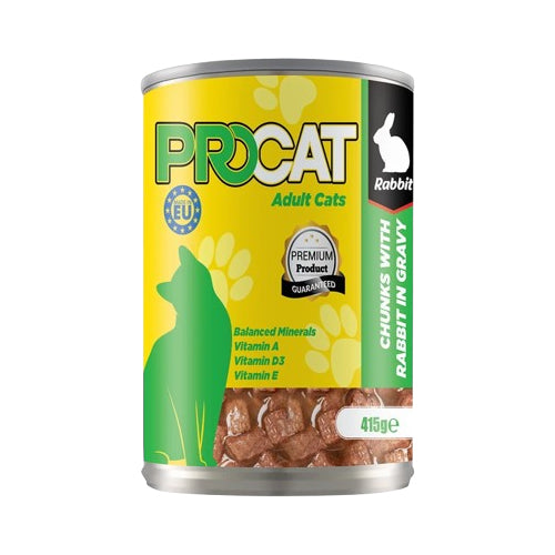 PROCAT Chunks in Gravy with Rabbit Adult Cats Wet Food Can 415g - Mickey's Pets Store