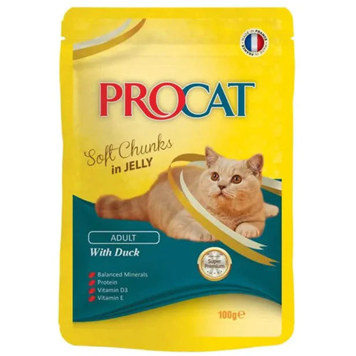 PROCAT Soft Chunks with Duck in Jelly Pouch 100g - Mickey's Pets Store