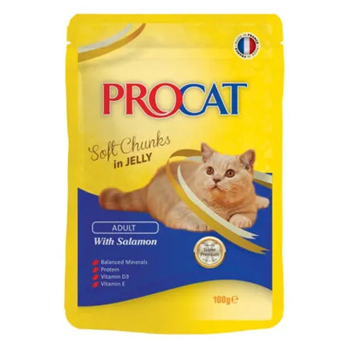 PROCAT Soft Chunks with Salmon in Jelly Pouch 100g - Mickey's Pets Store