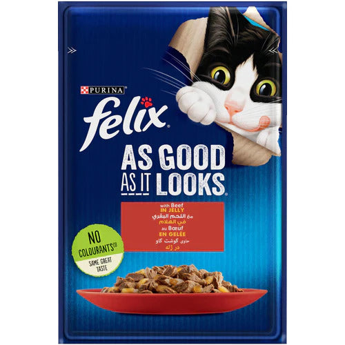 PURINA FELIX As Good as it Looks with Beef in Jelly Wet Cat Food Pouch 85g - Mickey's Pets Store