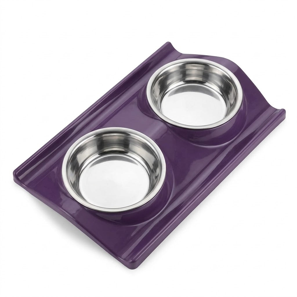Premium 2-in-1 Double Pet Bowl Set | Stainless Steel Food & Water Feeder with Spill-Proof Tray - Mickey's Pets Store