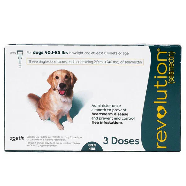 Revolution Topical Solution for Dogs, 40.1-85 lbs - 1 Pipette - Mickey's Pets Store