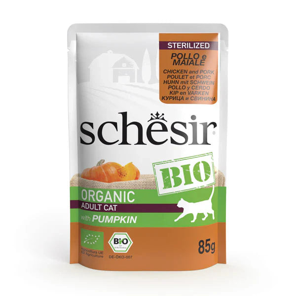 Schesir Sterilized Chicken And Pork Bio Cat With Pumpkin in paté 85g in pouch - Mickey's Pets Store