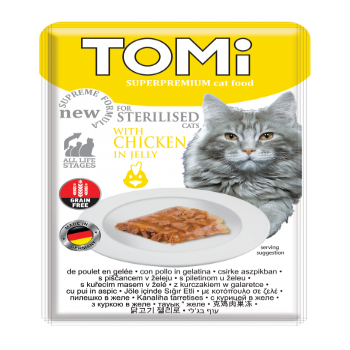 TOMi 85g pouch for sterilised cats chicken in jelly - Mickey's Pets Store