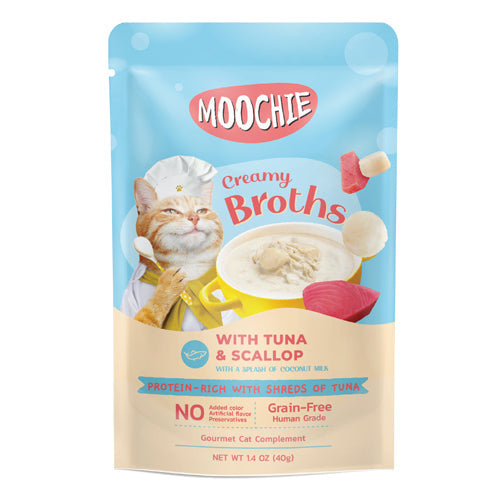 Moochie Creamy Broths With Tuna and Scallop Grain Free Pouch Cat Food 40g - Mickey's Pets Store