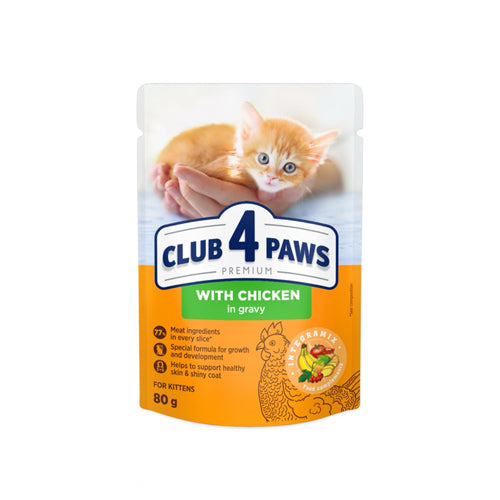 CLUB 4 PAWS Premium Kittens Wet Food with Chicken in Gravy Pouch 80g - Mickey's Pets Store