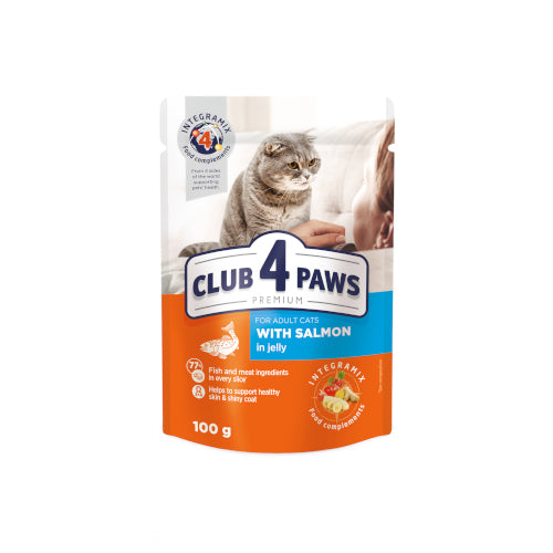 CLUB 4 PAWS Premium Adult Cat Wet Food with Salmon in Jelly Pouch 100g- Mickey's Pets Store