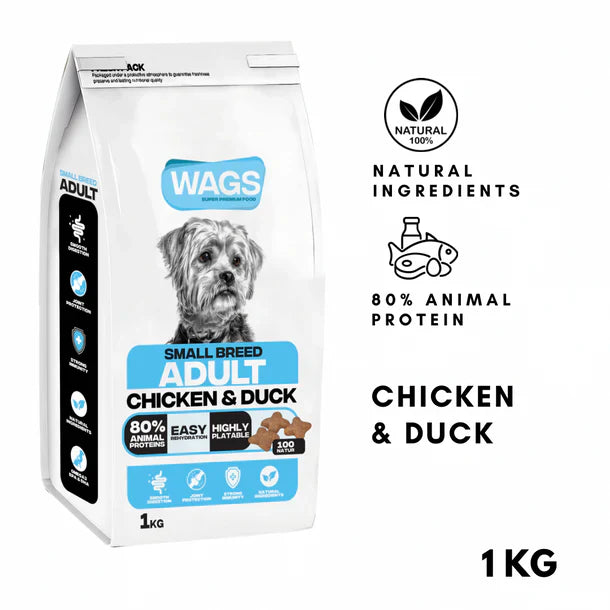 Wags Dry Food For Small Breed Adult With Chicken And Duck 1kg-4Kg - Mickey's Pets Store
