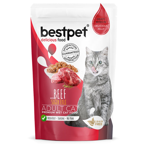 BestPet Cat Wet Food with Beef in Jelly Pouch 85g - Mickey's Pets Store