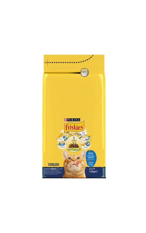 PURINA Friskies Sterilized with Salmon and Vegetables Cat Dry food 1.5Kg - Mickey's Pets Store