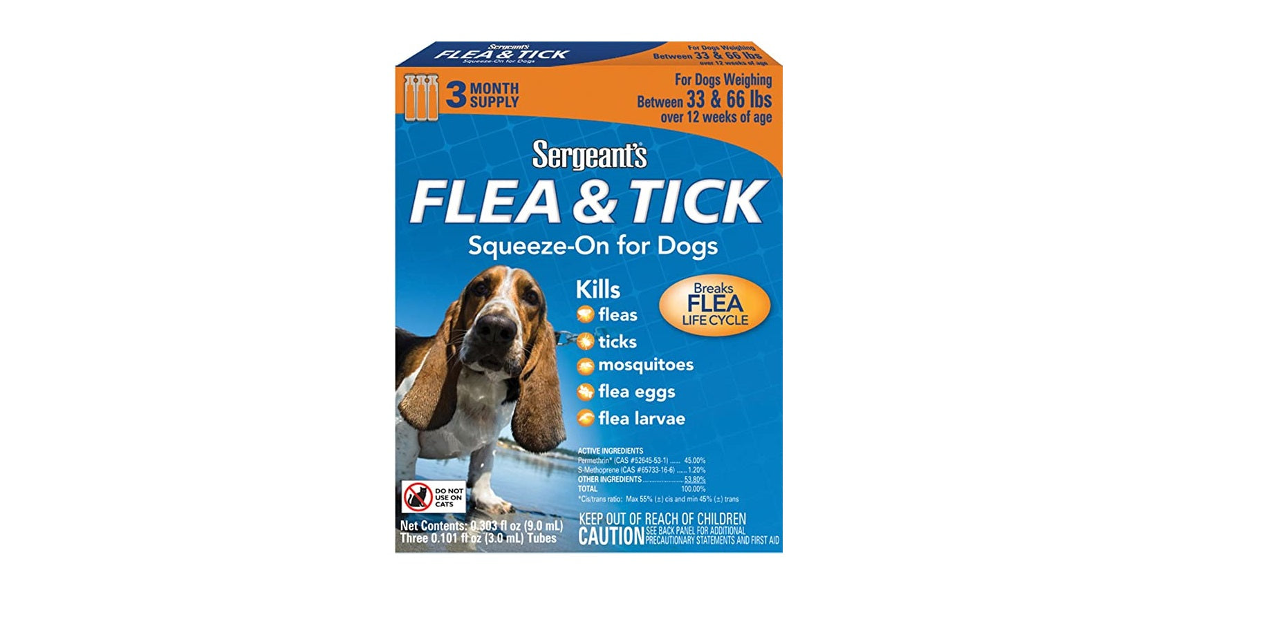Sergeants Flea and Tick Squeeze On for Dogs 33 to 66 lbs - Mickey's Pets Store
