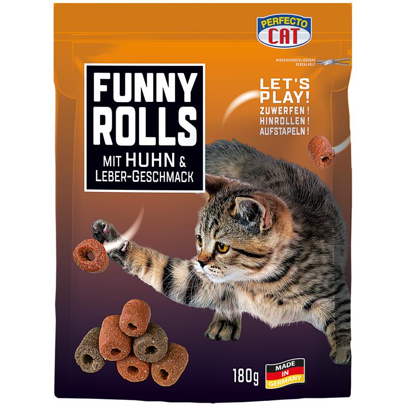 Perfecto cat funny rolls with chicken & liver flavor 180g - Mickey's Pets Store