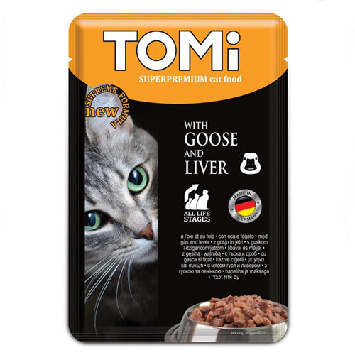 TOMi Super Premium All Life Stages Wet Cat Food Pouch with Goose and Liver 100g - Mickey's Pets Store