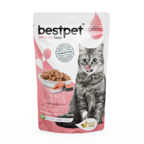 BestPet Delicious Food with Salmon Sterilized in Jelly Wet Cat Food Pouch 85g - Mickey's Pets Store