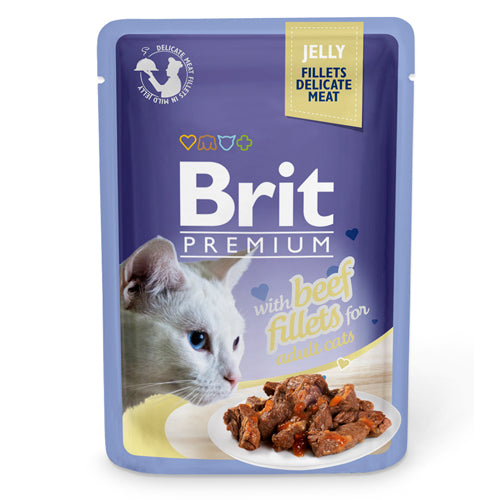 Brit Premium with Beef Fillets in Jelly Wet Cat Food Pouch 85g - Mickey's Pets Store