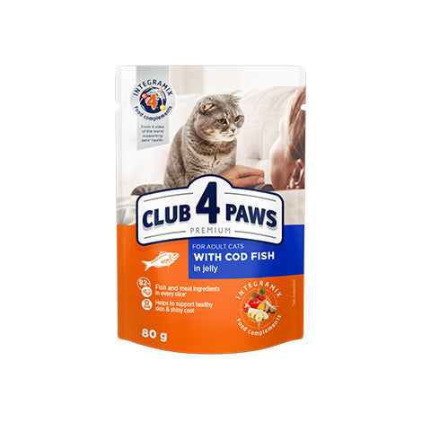 CLUB 4 PAWS PREMIUM WITH COD FISH IN JELLY 80g - Mickey's Pets Store