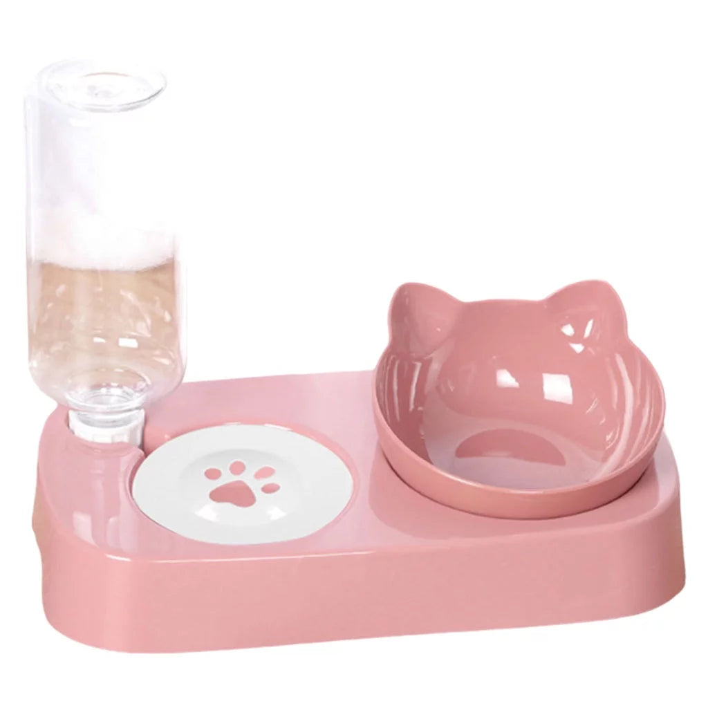 Cat Bowls Double Raised Cat Food Bowl with Water Bottle 2 In 1 _pink - Mickey's Pets Store
