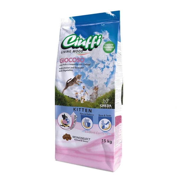 Ciuffi GIOCOSO Kitten with Chicken and flavoured with Vegetables 15kg - Mickey's Pets Store