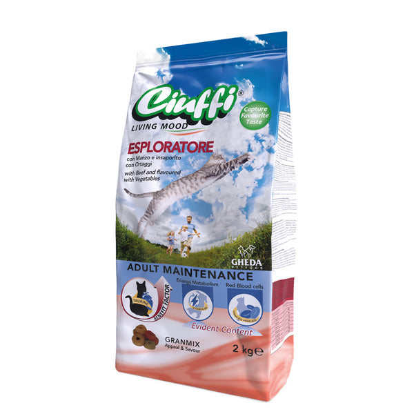 Ciuffi Living Mood Esploratore Adult Maintenance with Beef and flavoured with Vegetables Adult Cats Dry Food2kg_15kg - Mickey's Pets Store