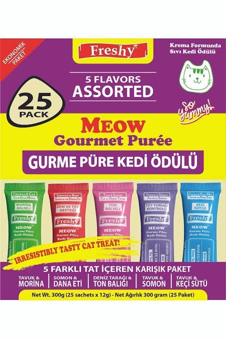 Freshy Meow Gourmet Creamy Treat 5  Mixed Package  - 25 Pack - Total 300 grams - Mickey's Pets Store