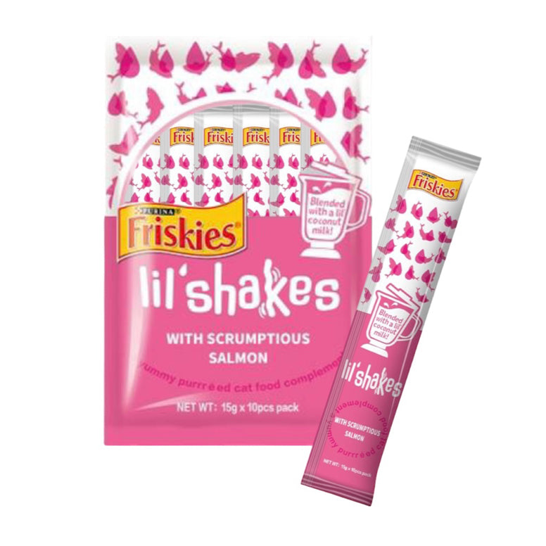 Friskies Lil Shakes Pet Snacks For Cats, With Scrumptious Salmon ( 15G X 10 Sachets) - Mickey's Pets Store