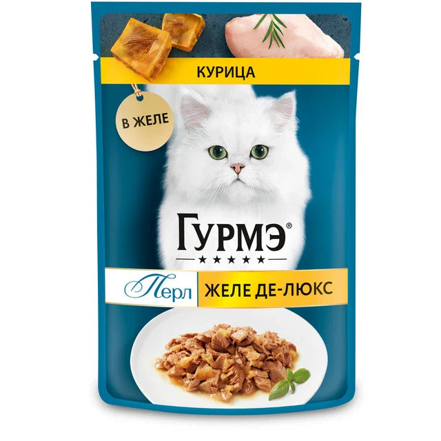 Gourmet Jelly De-Luxe for cats, with chicken in luxurious jelly 75 g - Mickey's Pets Store