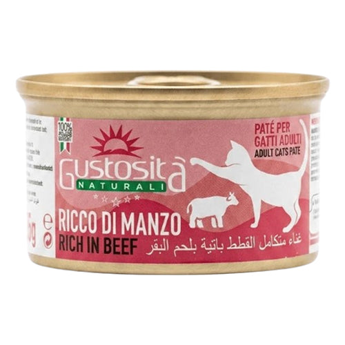 Gustosita Naturali Pate High Quality Adult Cat Wet Food Can with Beef 85g - Mickey's Pets Store