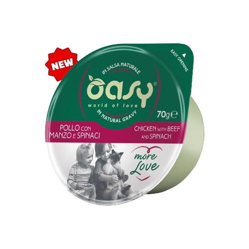 Oasy Wet Food for Adult Cats More Love Chicken with Beef and Spinach 70g - Mickey's Pets Store