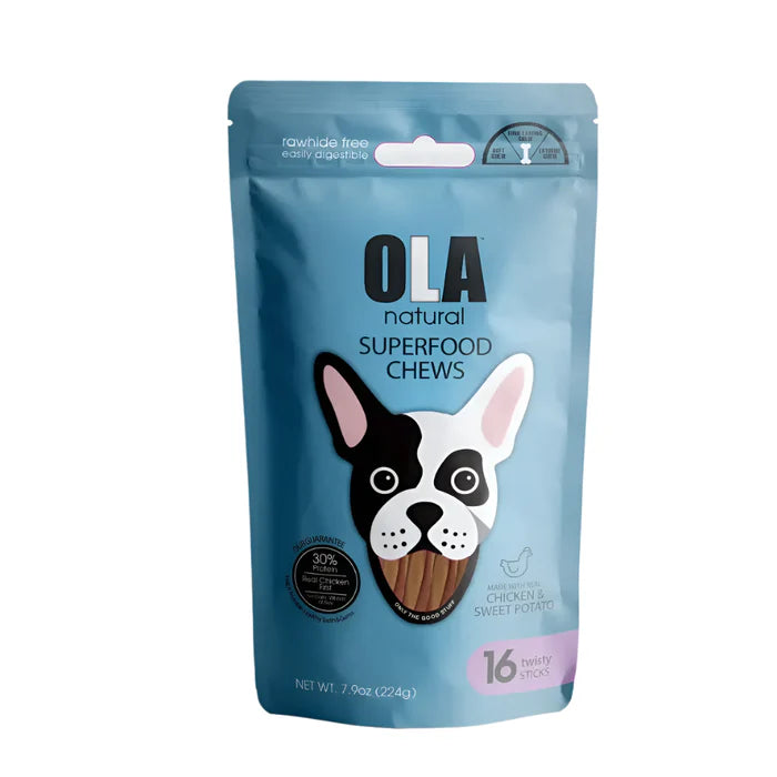 Ola Natural Chicken & Sweet Potato 16 Twisty Sticks Dog Treats 224g - Mickey's Pets Store