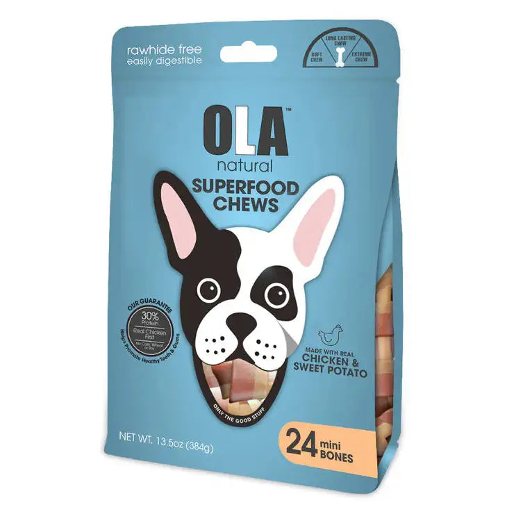 Ola Natural Chicken & Sweet Potato 24 Mini Bones Dog Treats 384g - Mickey's Pets Store