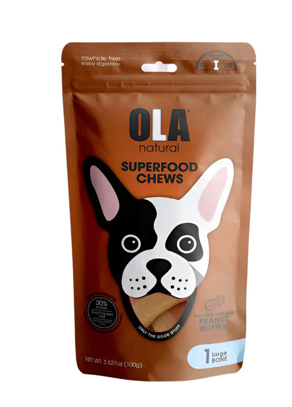 Ola Natural Peanut Butter Dog Treats 1 Large Bone 100gm - Mickey's Pets Store