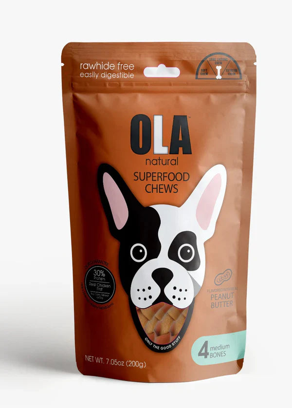 Ola Natural Peanut Butter Potato 4 Medium Bones Dog Treats - Mickey's Pets Store