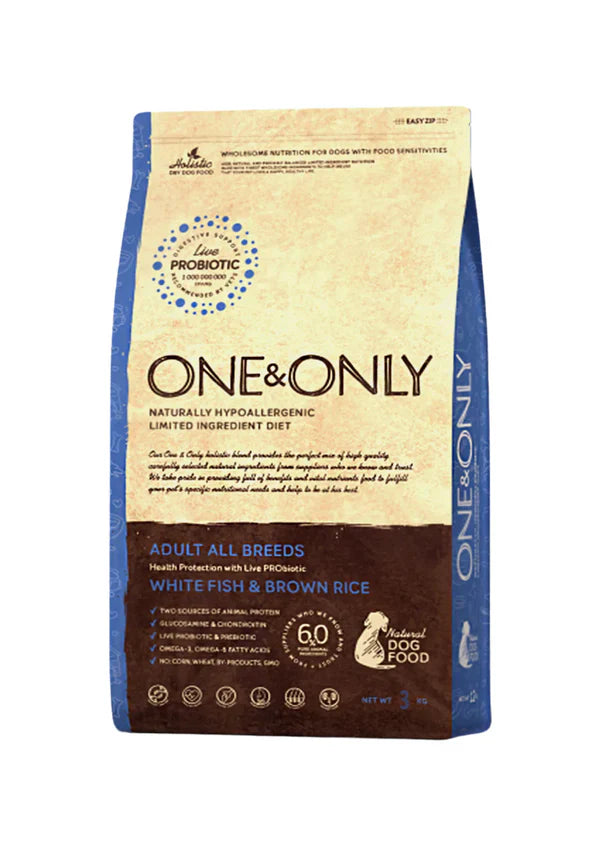 One and Only dry food for adult dogs with white fish & rice (3KG/12KG) - Mickey's Pets Store
