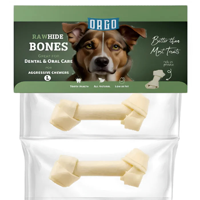 Orgo Rawhide Bones For Dog Dental Oral Care 2 PC L - Mickey's Pets Store